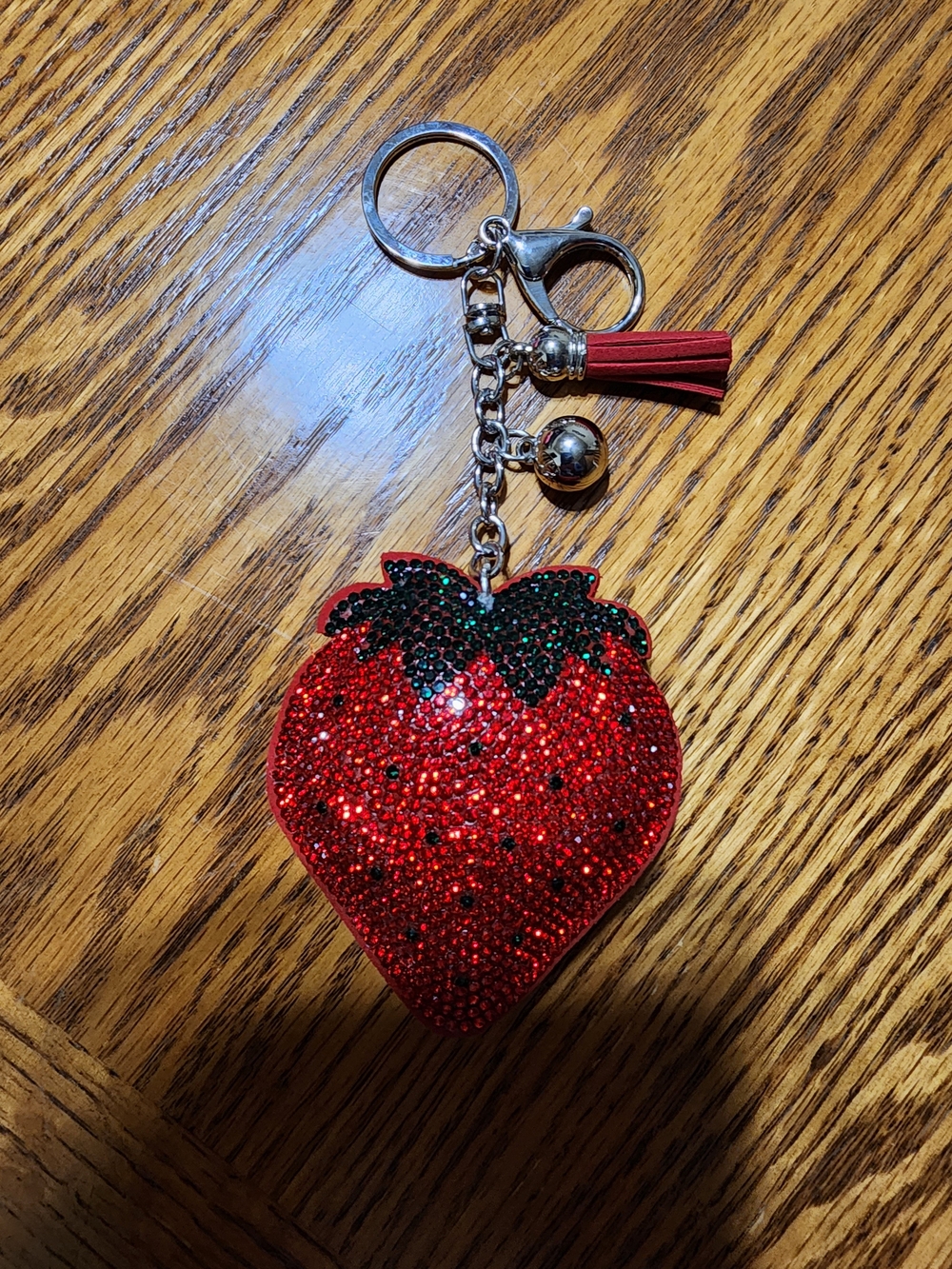 Red Rhinestone Strawberry Keychain with Tassel Bag Charm